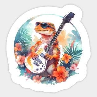 Lizard Shreds in Paradise: Electric Guitar Gecko Sticker